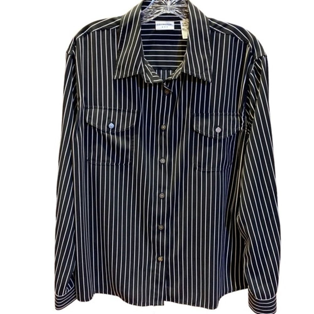 Covington Black & White‎ Stripe Blouse L